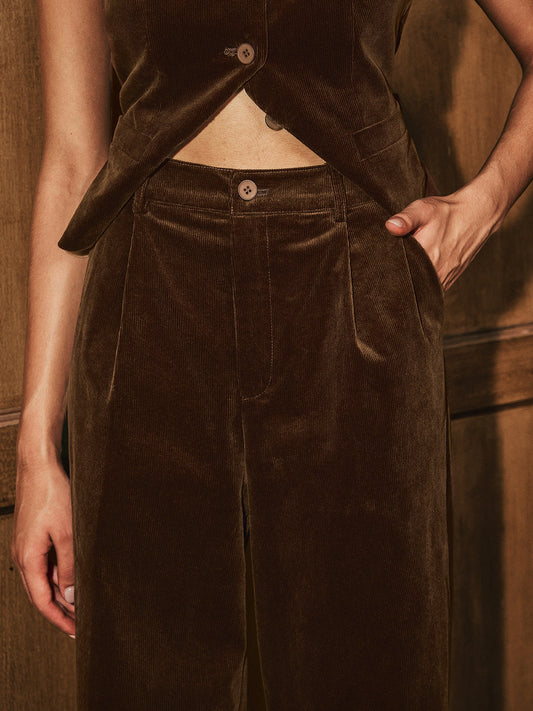 Ivana/Pantalones anchos de pana de cintura media