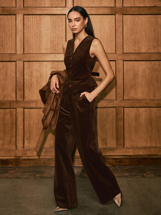 Ivana/Pantalones anchos de pana de cintura media